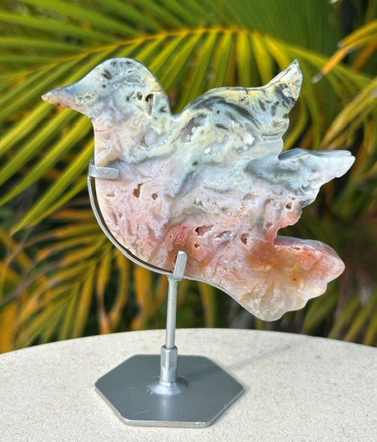 Rainbow Plume Agate bird with custom stand - (155g) Indonesia