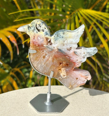 Rainbow Plume Agate bird with custom stand - (149g) Indonesia